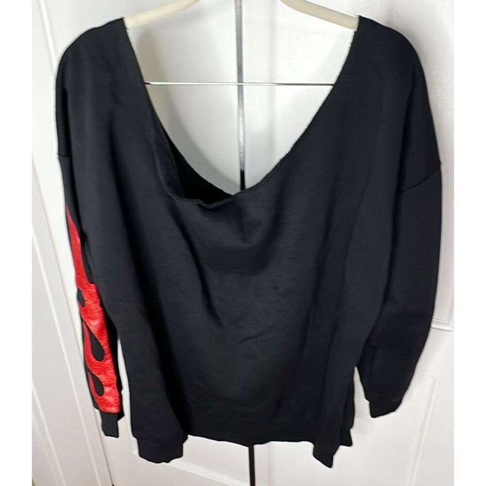 Sanrio Kuromi Heart Glitter Flame Off-Shoulder Sweatshirt Size Medium Nwot - Picture 5 of 7